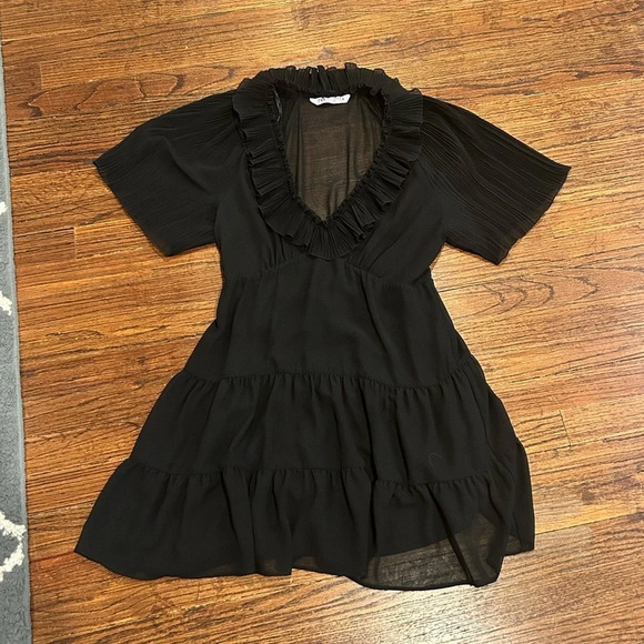 Zara Sheer Ruffle Flouncy Mini Dress - Picture 2 of 8
